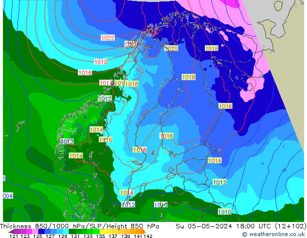 Thck 850-1000 hPa Arpege-eu Su 05.05.2024 18 UTC