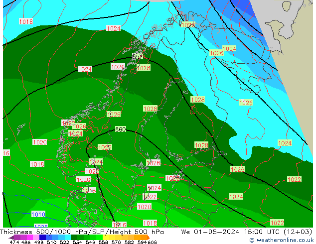 500-1000 hPa Kalınlığı Arpege-eu Çar 01.05.2024 15 UTC