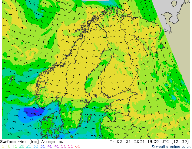 ветер 10 m Arpege-eu чт 02.05.2024 18 UTC