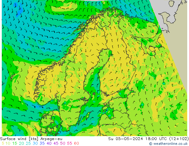 Wind 10 m Arpege-eu zo 05.05.2024 18 UTC