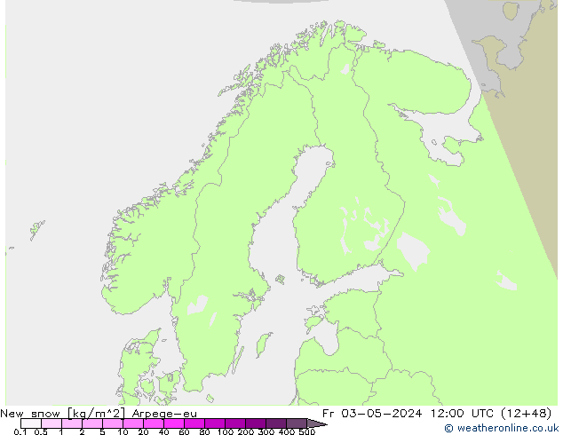 Nový sníh Arpege-eu Pá 03.05.2024 12 UTC