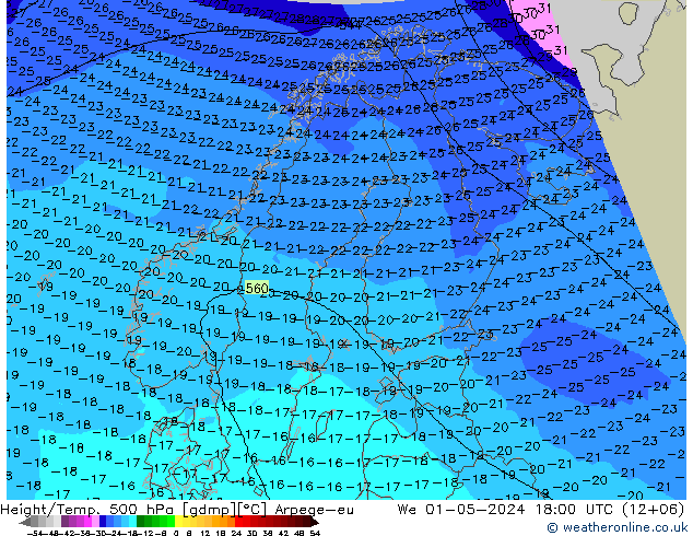 Height/Temp. 500 hPa Arpege-eu We 01.05.2024 18 UTC