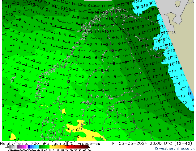 Geop./Temp. 700 hPa Arpege-eu vie 03.05.2024 06 UTC