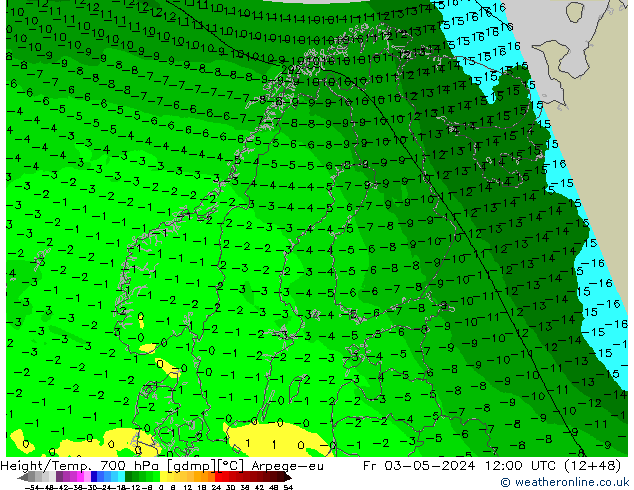 Height/Temp. 700 гПа Arpege-eu пт 03.05.2024 12 UTC