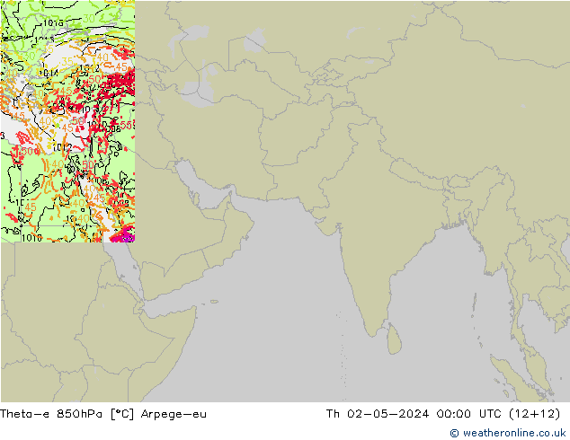 Theta-e 850hPa Arpege-eu gio 02.05.2024 00 UTC