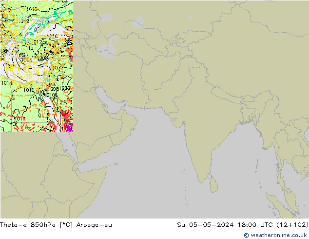 Theta-e 850hPa Arpege-eu Su 05.05.2024 18 UTC