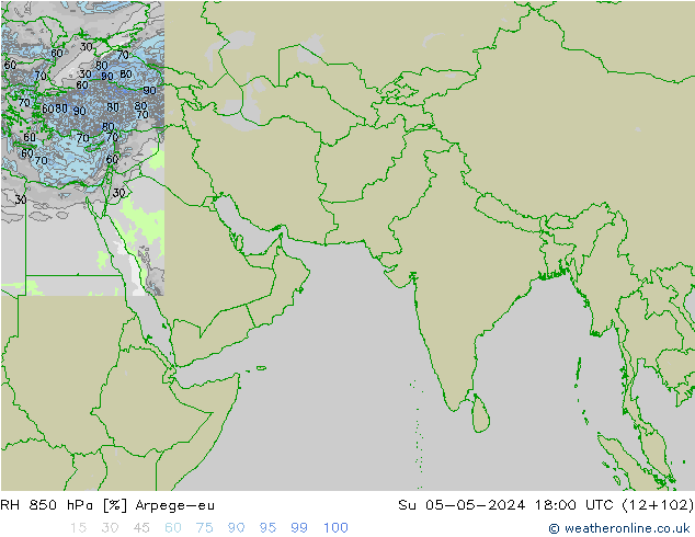 850 hPa Nispi Nem Arpege-eu Paz 05.05.2024 18 UTC