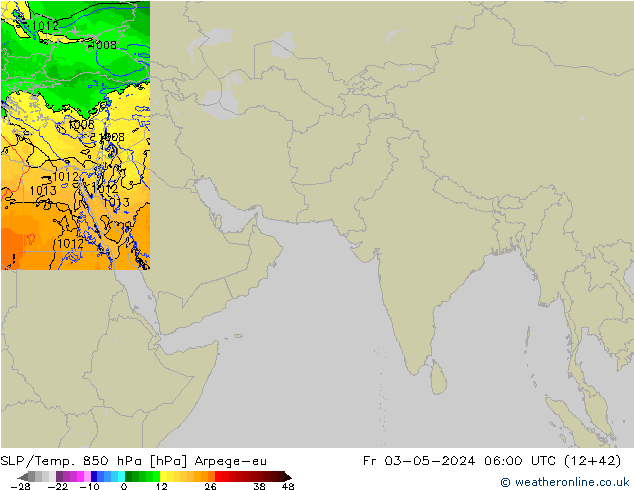 SLP/Temp. 850 hPa Arpege-eu Fr 03.05.2024 06 UTC