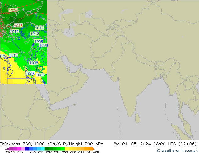 Thck 700-1000 hPa Arpege-eu  01.05.2024 18 UTC