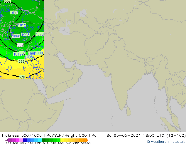 Espesor 500-1000 hPa Arpege-eu dom 05.05.2024 18 UTC