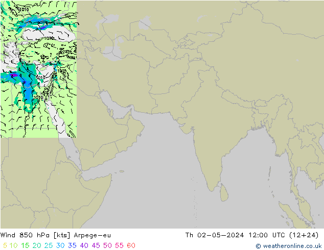 ветер 850 гПа Arpege-eu чт 02.05.2024 12 UTC