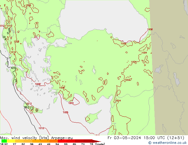 Max. wind velocity Arpege-eu  03.05.2024 15 UTC