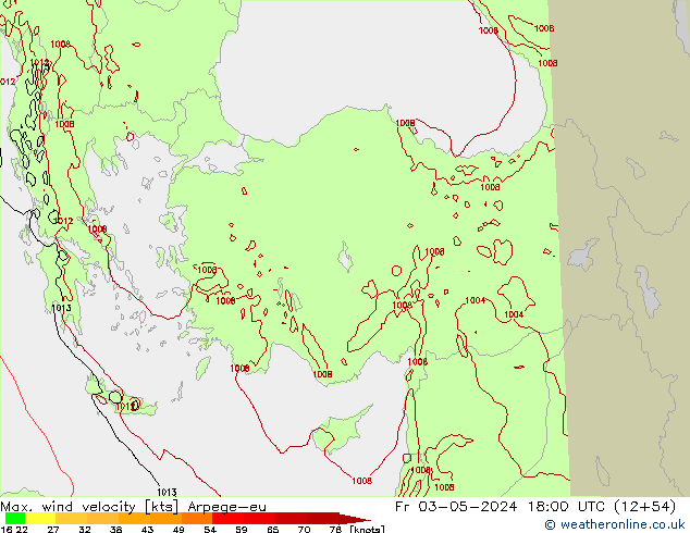 Max. wind velocity Arpege-eu Sex 03.05.2024 18 UTC