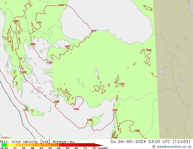 Max. wind velocity Arpege-eu sáb 04.05.2024 03 UTC