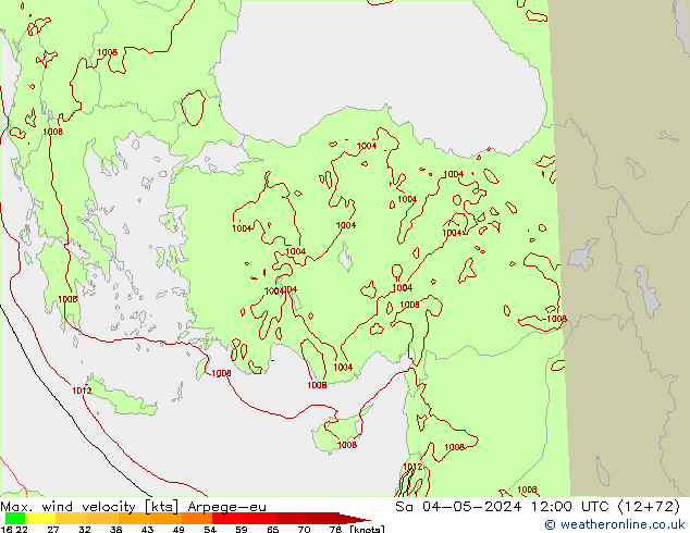 Max. wind velocity Arpege-eu  04.05.2024 12 UTC