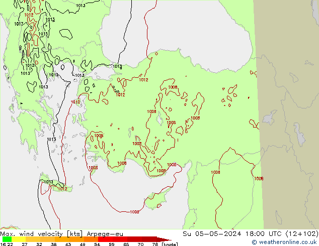 Max. wind velocity Arpege-eu Вс 05.05.2024 18 UTC