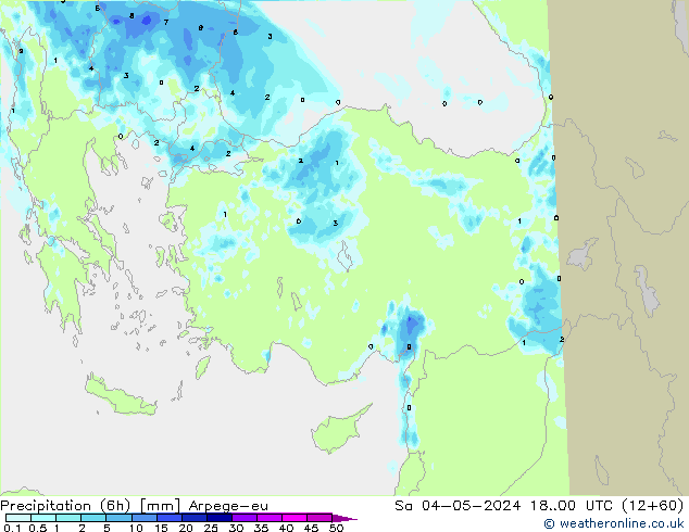 Totale neerslag (6h) Arpege-eu za 04.05.2024 00 UTC