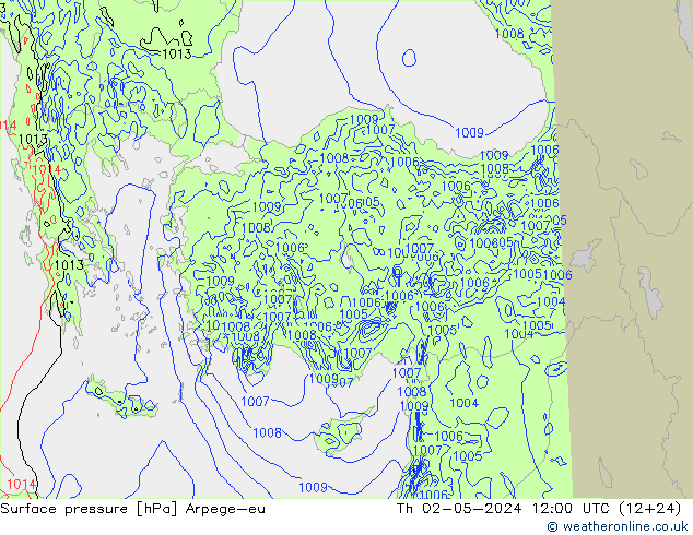 Surface pressure Arpege-eu Th 02.05.2024 12 UTC