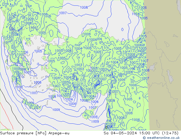 Pressione al suolo Arpege-eu sab 04.05.2024 15 UTC