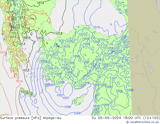 Luchtdruk (Grond) Arpege-eu zo 05.05.2024 18 UTC