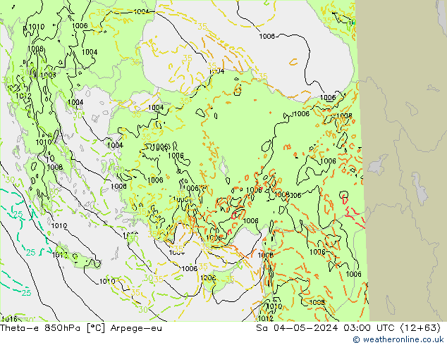 Theta-e 850hPa Arpege-eu Sa 04.05.2024 03 UTC