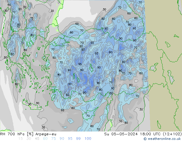 RH 700 hPa Arpege-eu Dom 05.05.2024 18 UTC