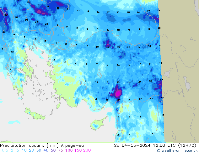 Precipitation accum. Arpege-eu Sa 04.05.2024 12 UTC