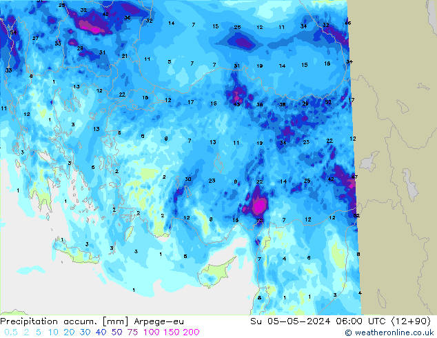 Toplam Yağış Arpege-eu Paz 05.05.2024 06 UTC