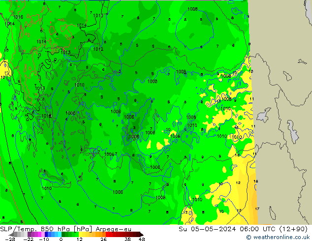 SLP/Temp. 850 hPa Arpege-eu  05.05.2024 06 UTC