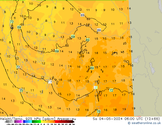 Height/Temp. 925 hPa Arpege-eu Sa 04.05.2024 06 UTC