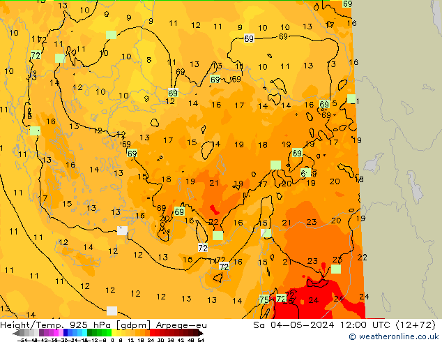 Hoogte/Temp. 925 hPa Arpege-eu za 04.05.2024 12 UTC