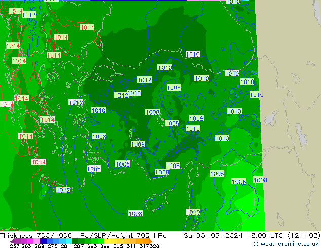 Thck 700-1000 hPa Arpege-eu Dom 05.05.2024 18 UTC