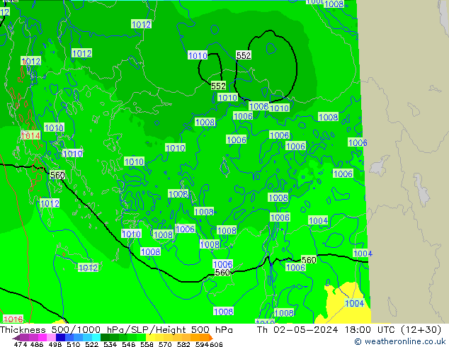 Thck 500-1000hPa Arpege-eu Qui 02.05.2024 18 UTC