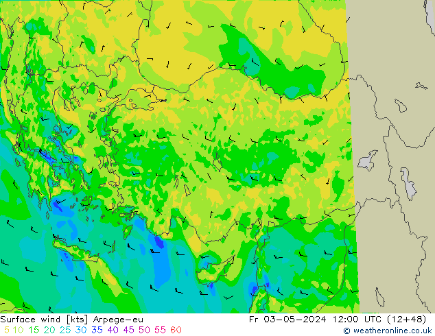 Viento 10 m Arpege-eu vie 03.05.2024 12 UTC