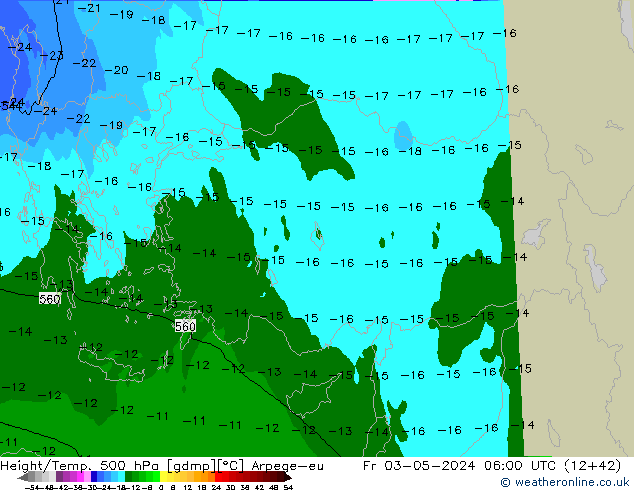 Géop./Temp. 500 hPa Arpege-eu ven 03.05.2024 06 UTC