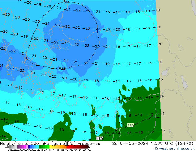 Yükseklik/Sıc. 500 hPa Arpege-eu Cts 04.05.2024 12 UTC