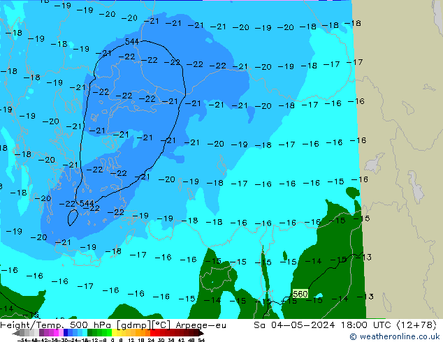 Geop./Temp. 500 hPa Arpege-eu sáb 04.05.2024 18 UTC