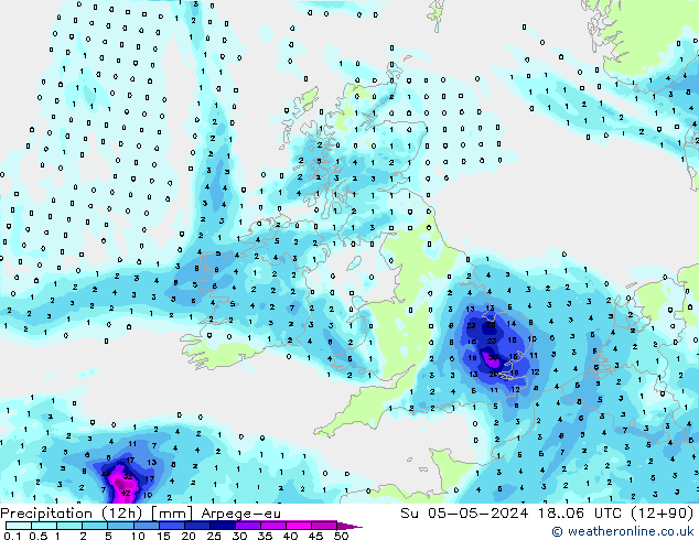 Precipitation (12h) Arpege-eu Su 05.05.2024 06 UTC