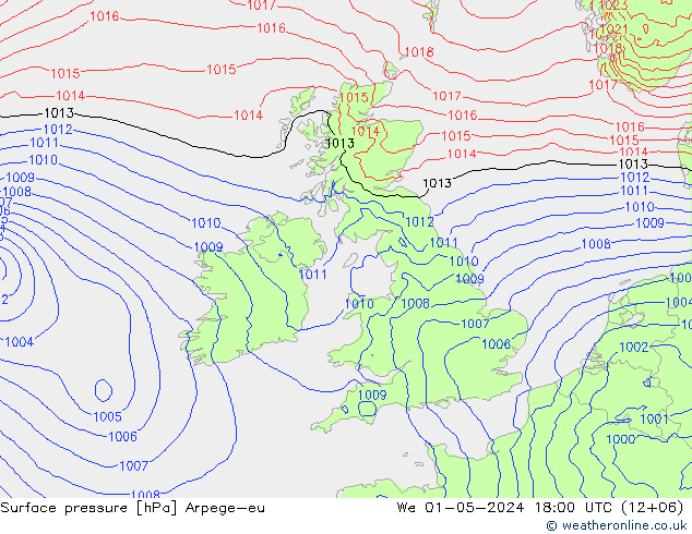 Surface pressure Arpege-eu We 01.05.2024 18 UTC