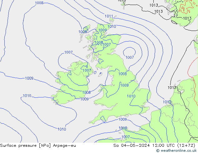 Surface pressure Arpege-eu Sa 04.05.2024 12 UTC