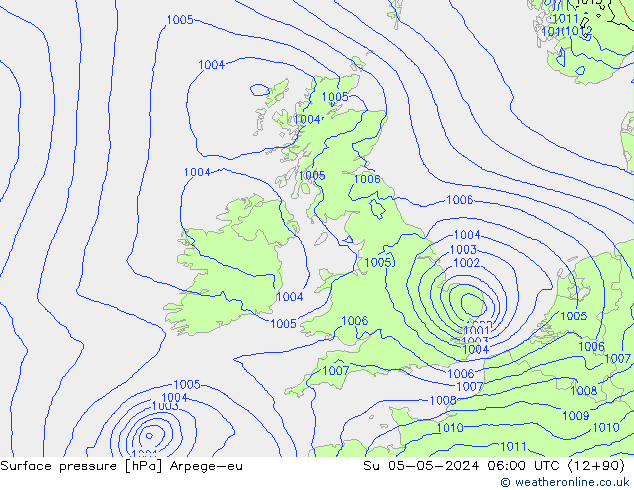 Surface pressure Arpege-eu Su 05.05.2024 06 UTC