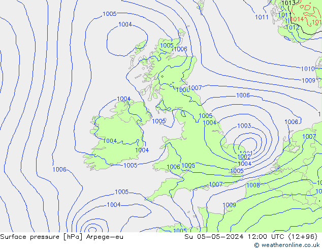 Atmosférický tlak Arpege-eu Ne 05.05.2024 12 UTC