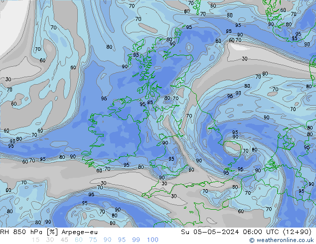 RH 850 hPa Arpege-eu Su 05.05.2024 06 UTC