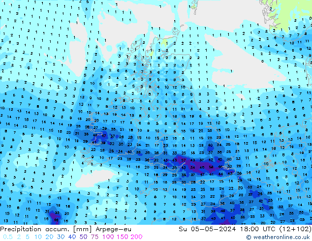 Precipitación acum. Arpege-eu dom 05.05.2024 18 UTC