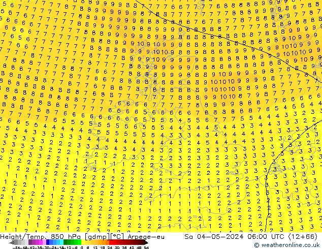 Yükseklik/Sıc. 850 hPa Arpege-eu Cts 04.05.2024 06 UTC