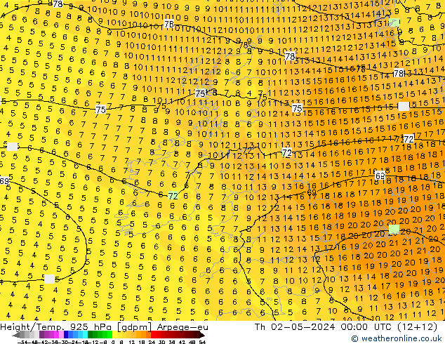 Height/Temp. 925 hPa Arpege-eu czw. 02.05.2024 00 UTC