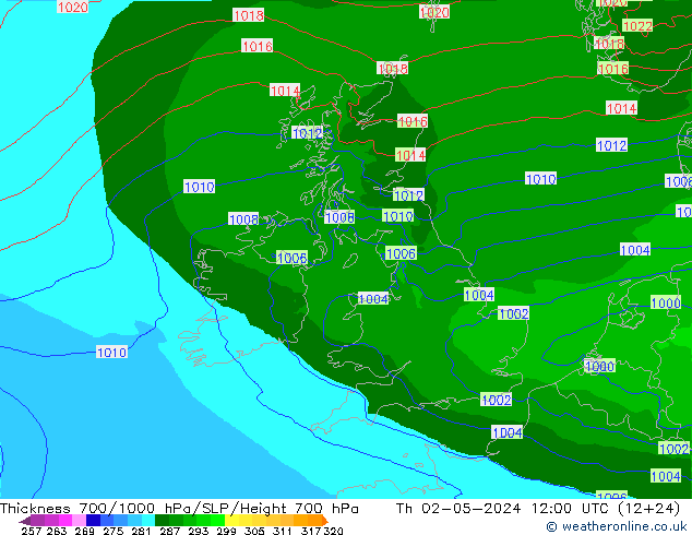 Thck 700-1000 hPa Arpege-eu  02.05.2024 12 UTC