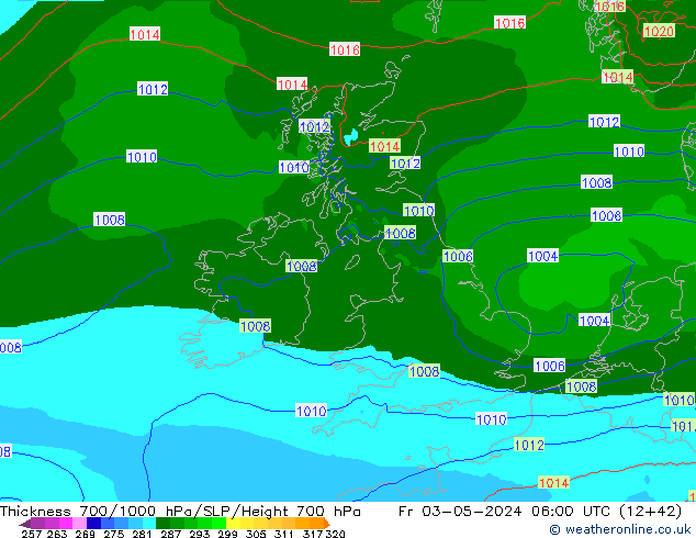 Thck 700-1000 hPa Arpege-eu Pá 03.05.2024 06 UTC