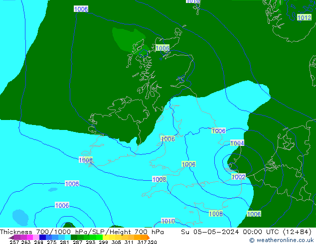 Thck 700-1000 hPa Arpege-eu Su 05.05.2024 00 UTC