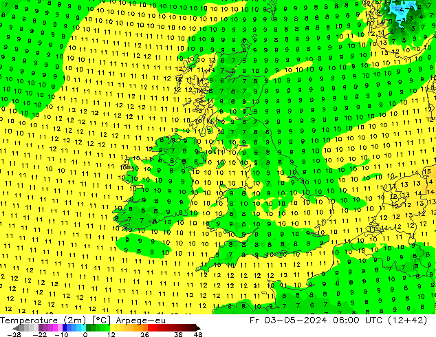 Temperaturkarte (2m) Arpege-eu Fr 03.05.2024 06 UTC